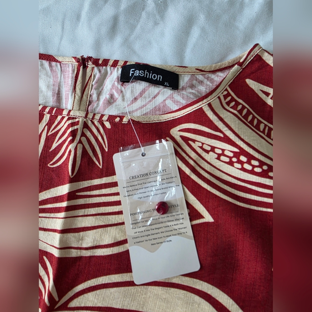 Tropical Print 2 Piece Vacation Set - Short Sleeve Top - Drawstring Shorts XL - Picture 4 of 11